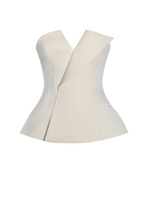 Yani Ivory Asymmetrical Lapel Sleeveless Peplum Top