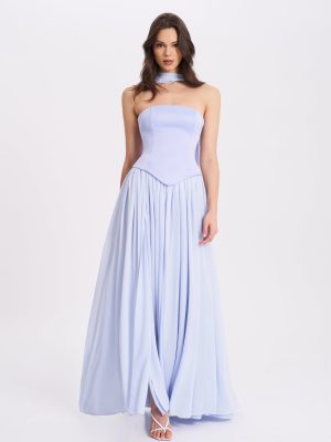 Qianna Baby Blue Peplum Top Drop Waist Chiffon Gown