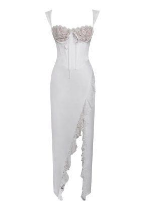 Freddie White Lace Satin Maxi Corset Dress