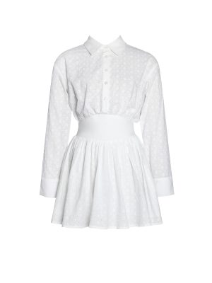 Gabriella White Cotton Eyelet Button Up Long Sleeve Shirt Dress