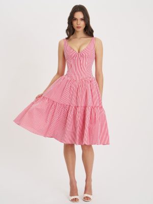 Oceana Red Candy Stripe Drop Waist Midi Dress