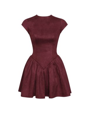 Jacqueline Backless Burgundy Mini Puffy Suede Dress