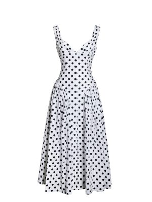 Rahma Polka Dot Drop Waist Midi Cotton Poplin Dress