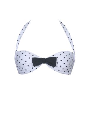 Olivea Polka Dot Black Bowtie Halter Bikini Top
