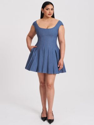 Sada Pleated Denim Mini Dress