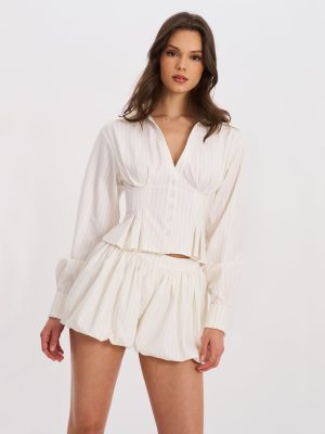 Sylvie White Pinstripe Bubble Shorts
