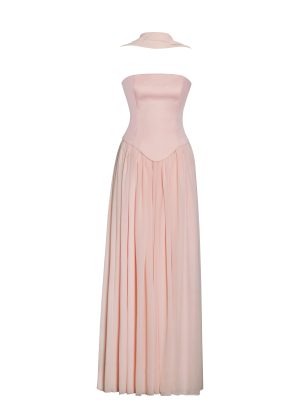 Qianna Baby Pink Peplum Top Drop Waist Chiffon Gown