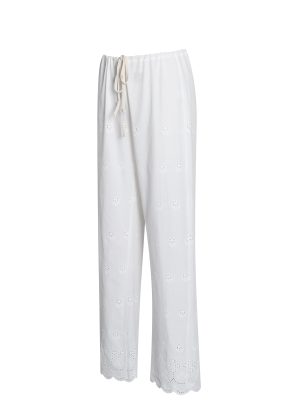 Raina White Cotton Eyelet Straight Pants