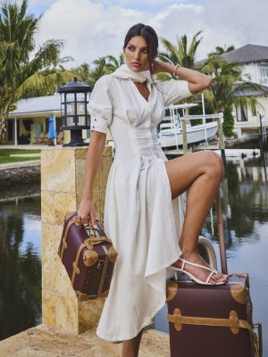 Palina Lyocell Pleated Midi Preppy Shirt Dress