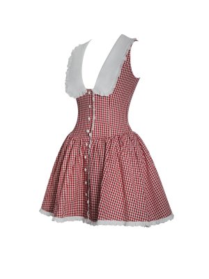 Nala Red Gingham Eyelet Lace Trim Peterpan Collar Mini Dress