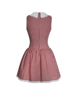 Nala Red Gingham Eyelet Lace Trim Peterpan Collar Mini Dress
