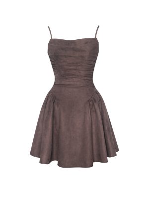 Raisa Mahogany Vegan Suede Ruched Mini Dress
