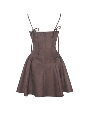 Raisa Mahogany Vegan Suede Ruched Mini Dress