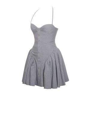 Melody Gray Stripe Halter Drop Waist Mini Dress