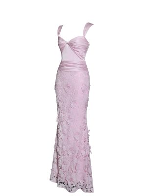 Dahlia Pink Floral Lace Mermaid Gown