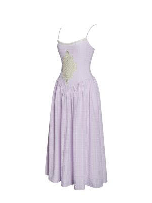Jaclyn Lavender Lace Trim Cutout Seersucker Midi Dress