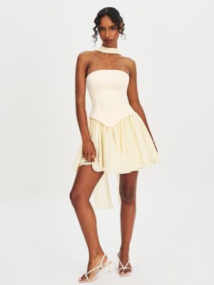 Valentina Butter Yellow Boned Curve Edge Peplum Mini Dress