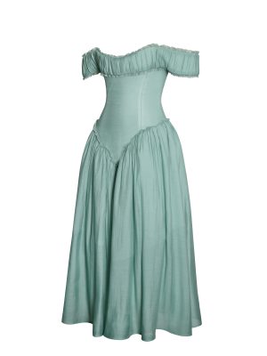 Xavy Teal Green Off Shoulder Corset Midi Dress