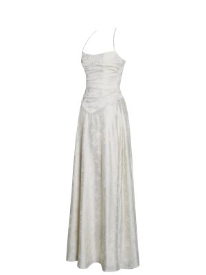 Raegan Pearl White Jacquard Ruched Maxi Dress