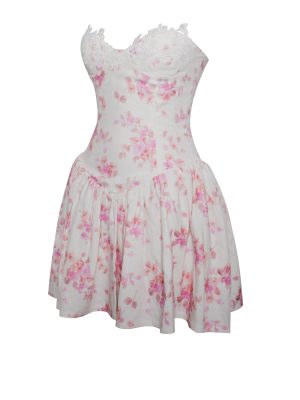 Samara Floral Drop Waist Linen Corset Puffy Mini Dress