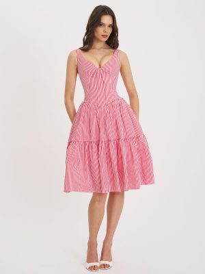 Oceana Red Candy Stripe Drop Waist Midi Dress