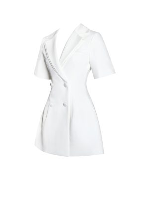 Madelina White Double Breast Satin Trim Blazer Dress
