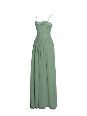 Ucille Sage Green Embroidered Chiffon Maxi Dress