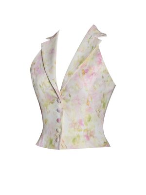 Lauren Pink Floral Print Ruched Back Linen Suit Vest