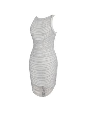 Iliana White Pearl Chain Embellished Midi Dress