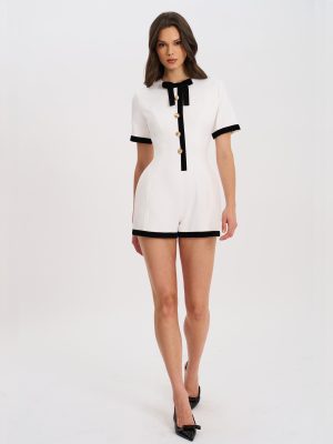 Idina Business Casual White Romper with Black Trim