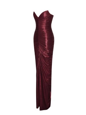 Sable Ruched Burgundy Glitter Mermaid Gown