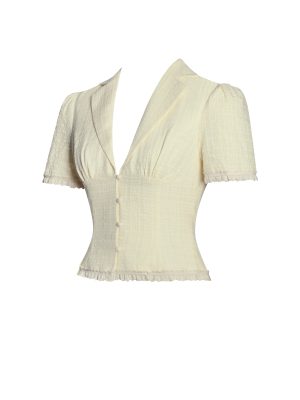 Odelia Yellow Lace Trim Seersucker Button Up Top