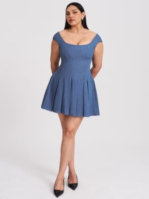 Sada Pleated Denim Mini Dress
