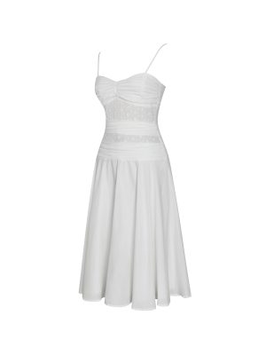 Maelis White Eyelet Drop Waist Cotton Midi Dress