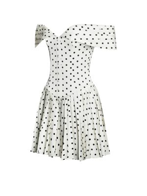 Edeline Polka Dot Off-shoulder Pleated Mini Dress
