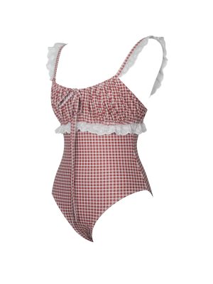 Hallie Red Gingham Lace Backless Swimsuit