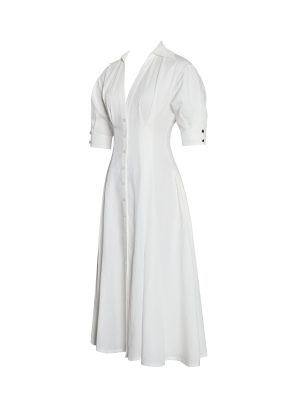 Palina Lyocell Pleated Midi Preppy Shirt Dress