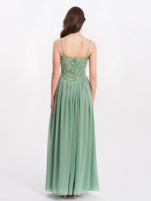 Ucille Sage Green Embroidered Chiffon Maxi Dress