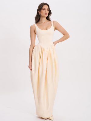 Udana Butter Yellow Drop Waist Tulip Gown