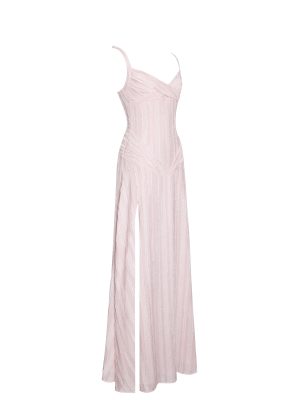 Mallory Baby Pink Stripe Jacquard High Slit Gown