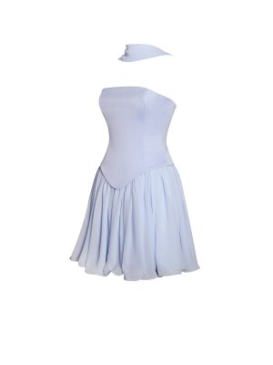 Valentina Baby Blue Boned Curve Edge Peplum Mini Dress