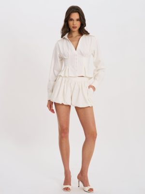 Sylvie White Pinstripe Bubble Shorts