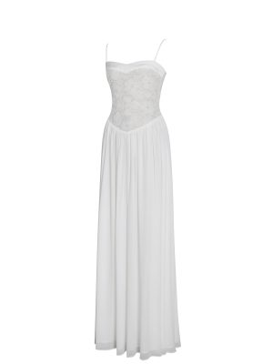 Ucille White Embroidered Chiffon Maxi Dress