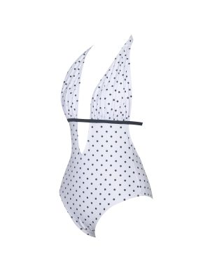 Olive White Base Polka Dot Ruched Breast Halter Backless Swimsuit
