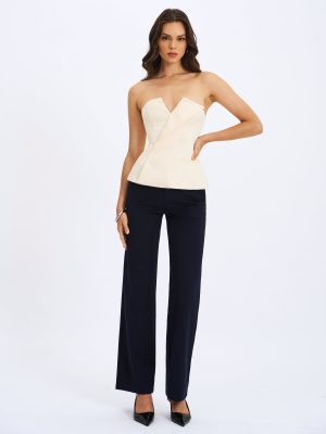 Yanin Navy Low-Rise Straight Leg Pants