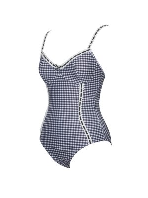 Gigi Black Gingham Lace Strap Backless Swimsuit