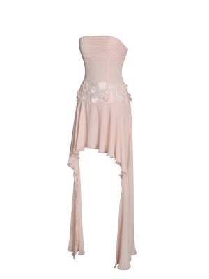 Mae Pink Ruched Breast Appliqué Trim Trailing Dress