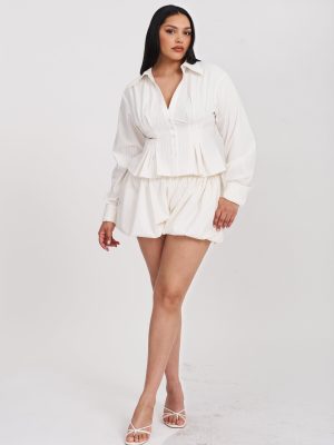 Sylvie White Pinstripe Bubble Shorts
