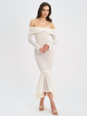 Kaedyn Off Shoulder Long Sleeve Crochet Mermaid Maxi Dress