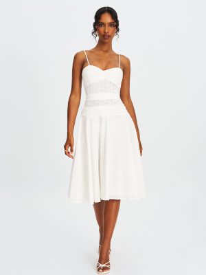 Maelis White Eyelet Drop Waist Cotton Midi Dress
